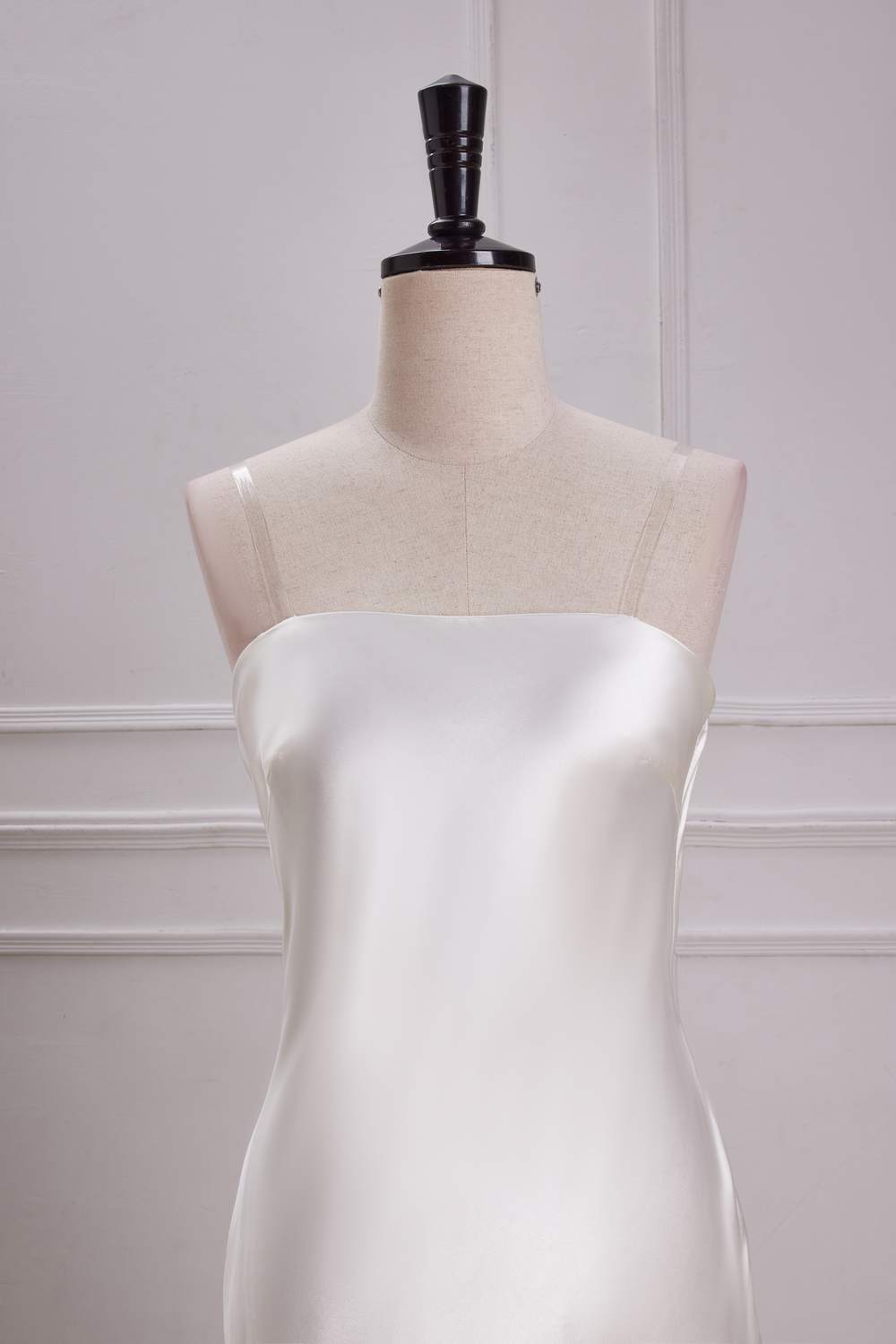 White Strapless Cowl Back Mermaid Satin Long Bridesmaid Dress