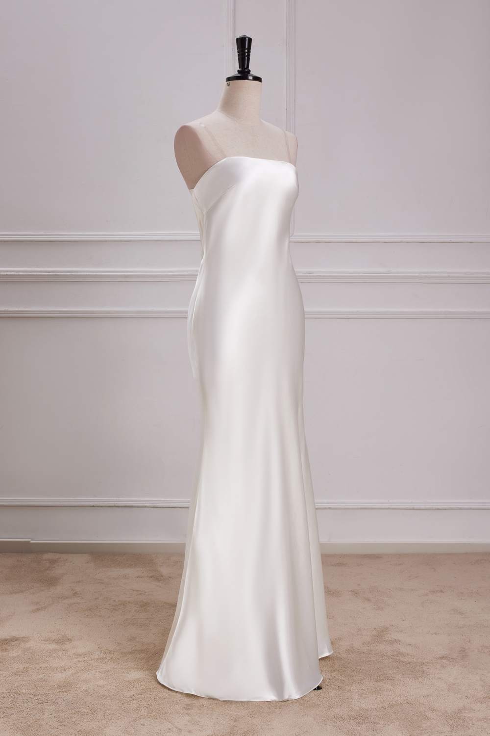 White Strapless Cowl Back Mermaid Satin Long Bridesmaid Dress