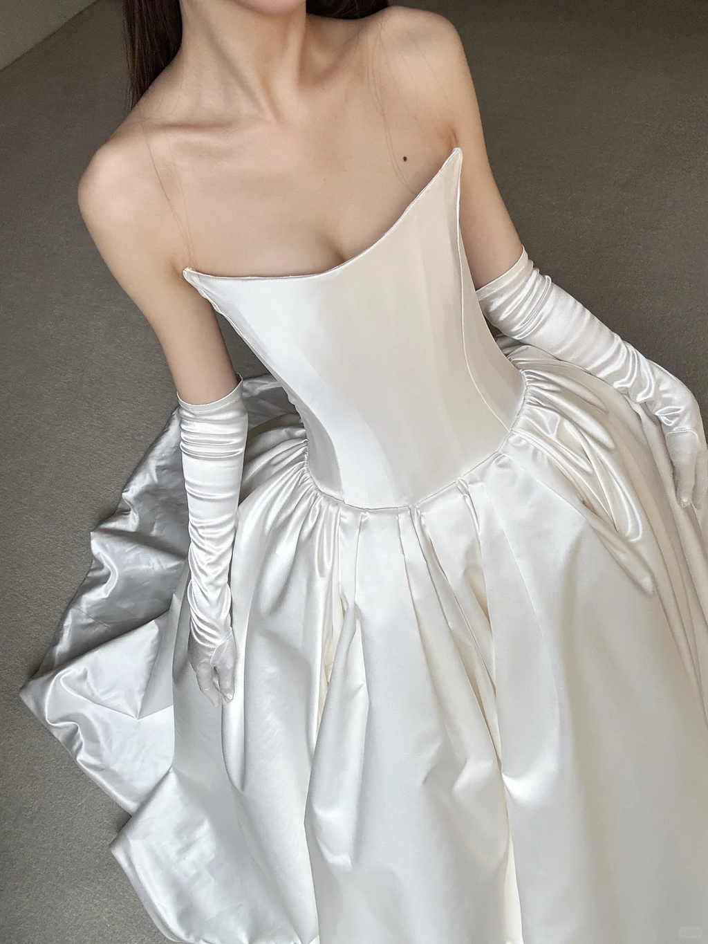 Beautiful Ball Gown Strapless White Satin Long Wedding Dress