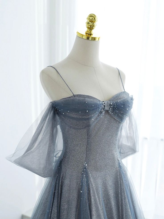 Shiny Tulle Long Prom Dresses A-Line Woman Dress Elegant Party