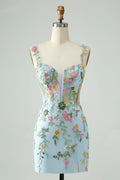 New Fashion Floral Embroidery Design A-line Strap Short Homecoming Dress TP3456