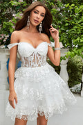 Charming Off-the-shoulder White Lace Corset Design A-line Homecoming Dress TP3647
