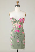 Fashion Sweetheart Green Backless Embroidery Design A-line Tight Homecoming Dress TP3650