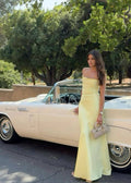 Yellow Straps Prom Dress Simple Formal Gown Elegant Evening Party Dresses
