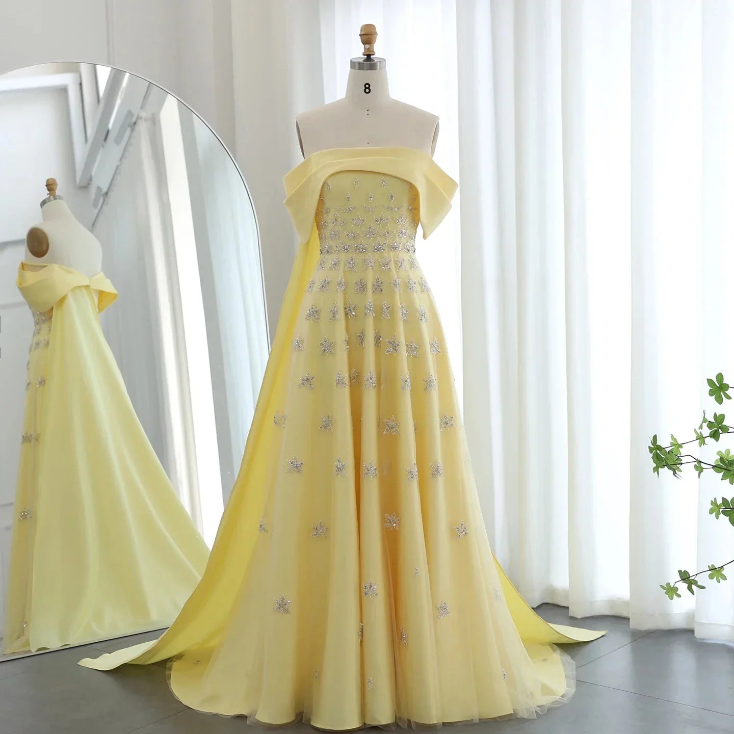Gorgeous Sparkling Sequin Embroidery Off-the-shoulder A-Line Long Prom Dress Evening Dress TP4558