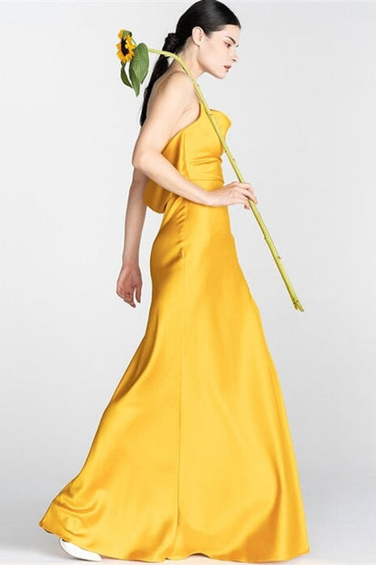 Yellow Long Slip Dress with Slit
