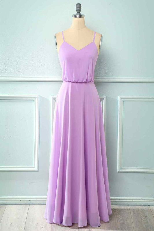 A-line Chiffon Crepe Long Bridesmaid Dress