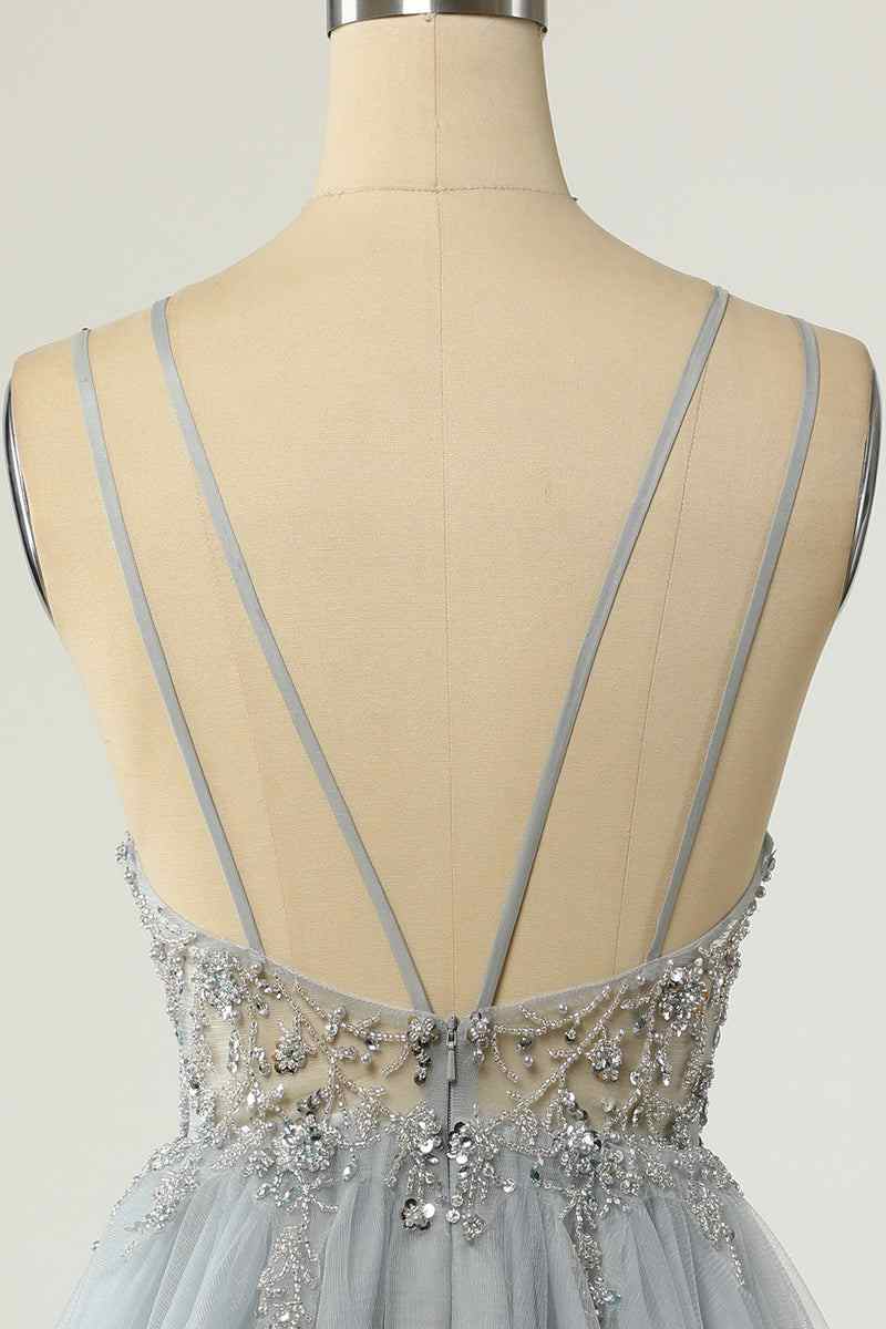 A-line Double Straps Deep V Neck Beading Mini Homecoming Dress