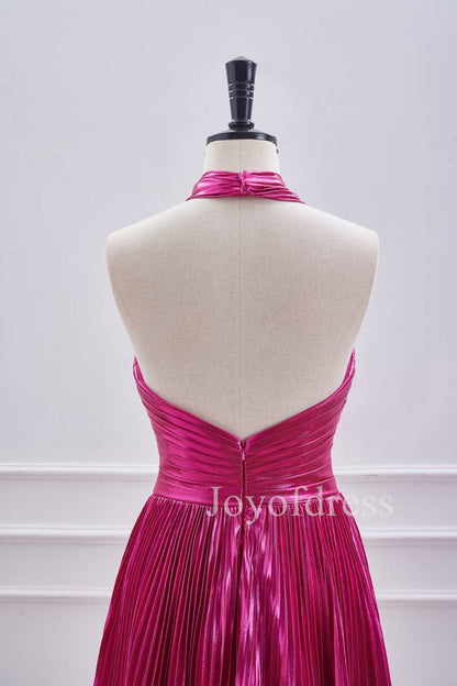 A-Line Halter Fuchsia Keyhole Pleated Short Dress