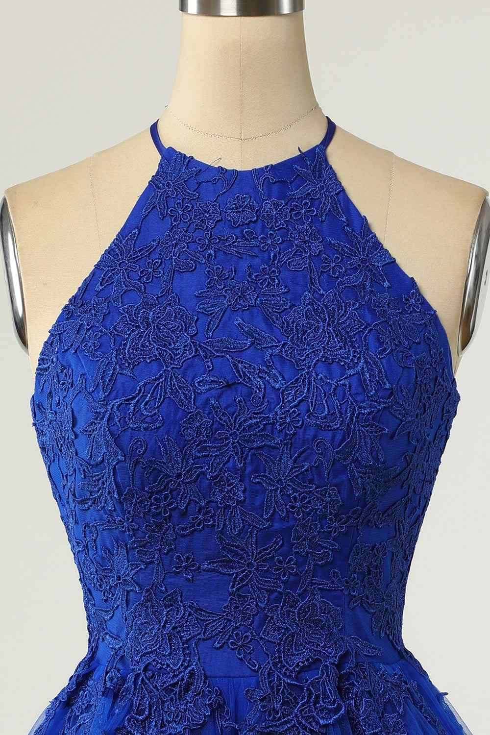 A-line Halter Keyhole Back Applique Mini Homecoming Dress