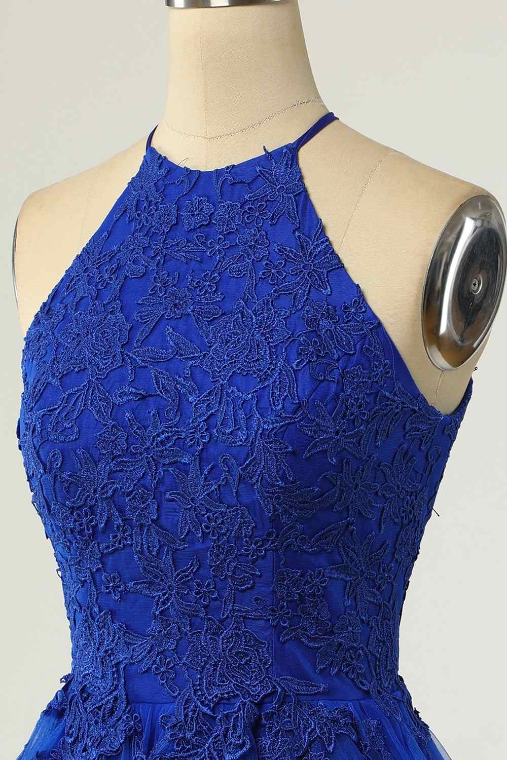A-line Halter Keyhole Back Applique Mini Homecoming Dress