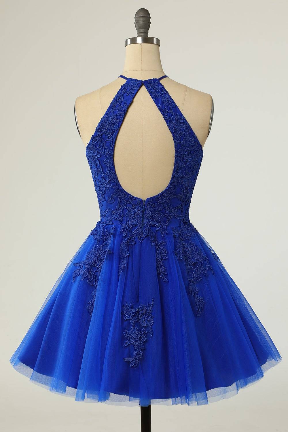 A-line Halter Keyhole Back Applique Mini Homecoming Dress