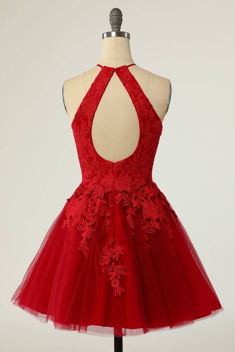 A-line Halter Keyhole Back Applique Mini Homecoming Dress