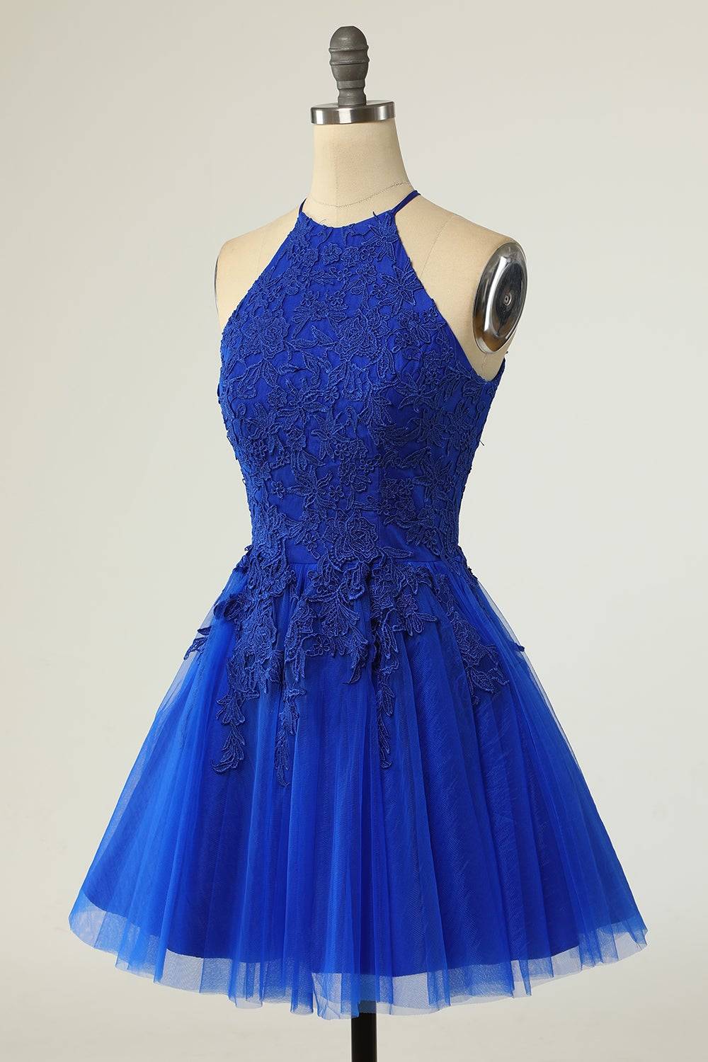 A-line Halter Keyhole Back Applique Mini Homecoming Dress