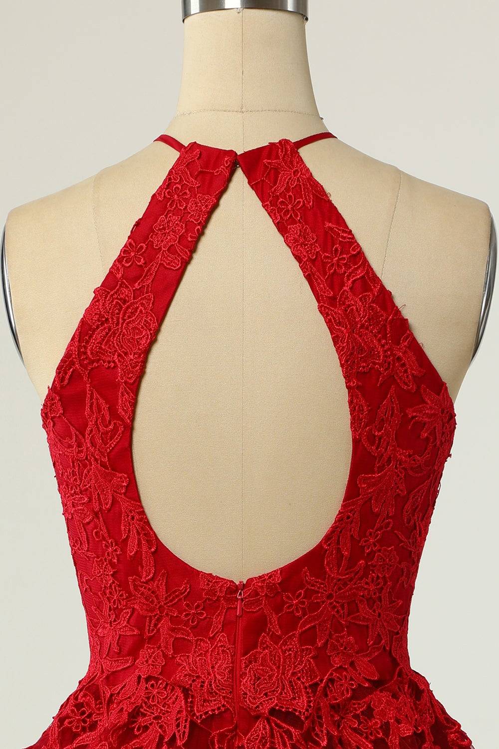 A-line Halter Keyhole Back Applique Mini Homecoming Dress
