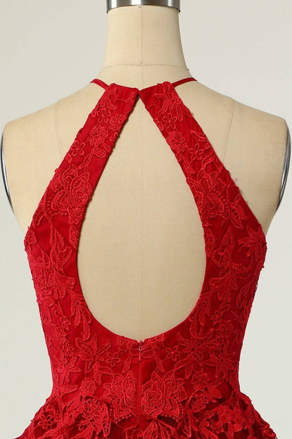 A-line Halter Keyhole Back Applique Mini Homecoming Dress