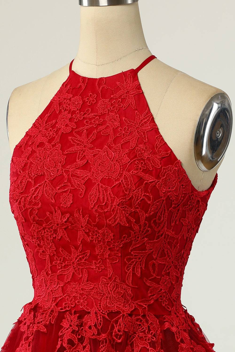 A-line Halter Keyhole Back Applique Mini Homecoming Dress