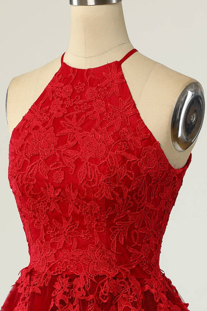 A-line Halter Keyhole Back Applique Mini Homecoming Dress