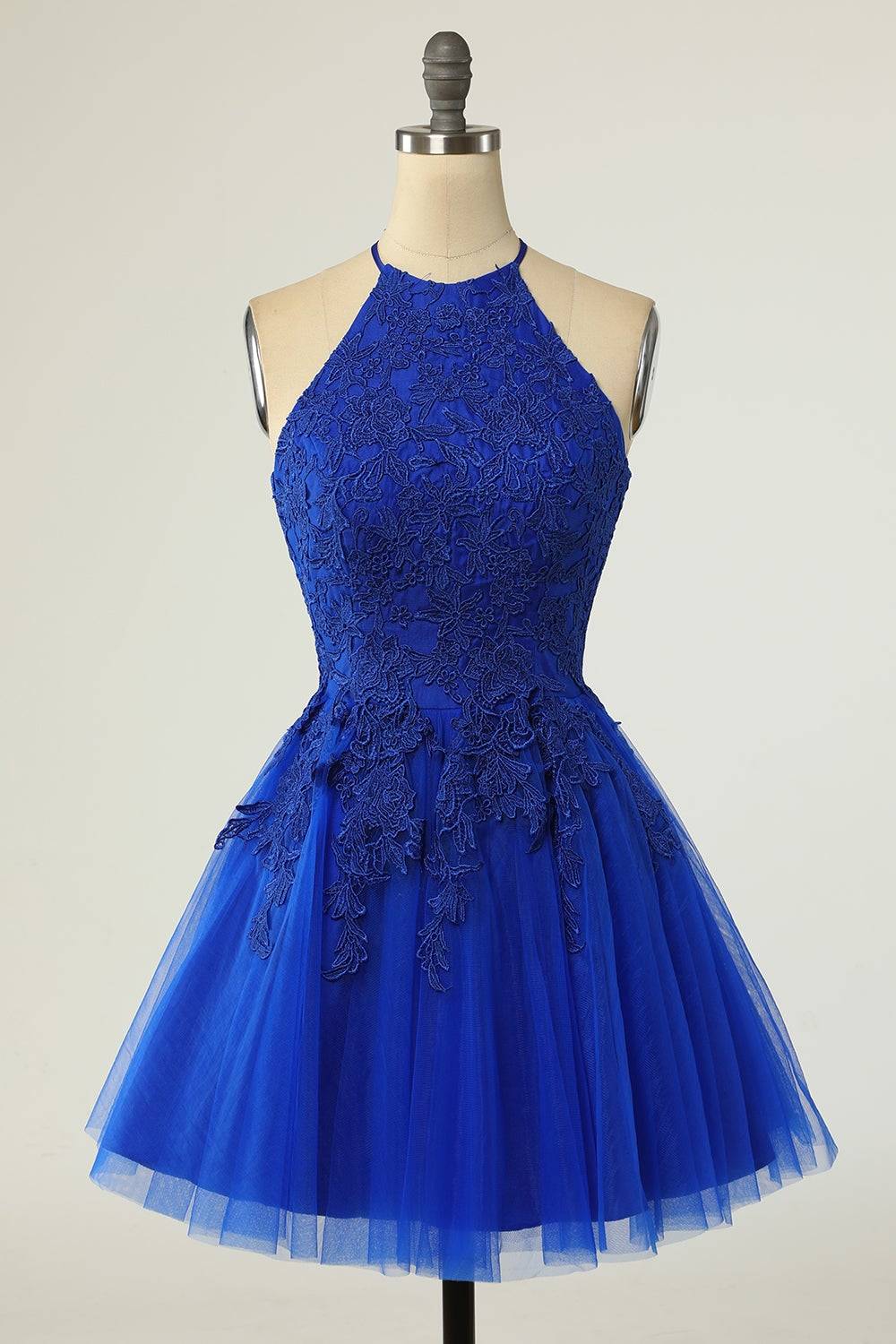 A-line Halter Keyhole Back Applique Mini Homecoming Dress