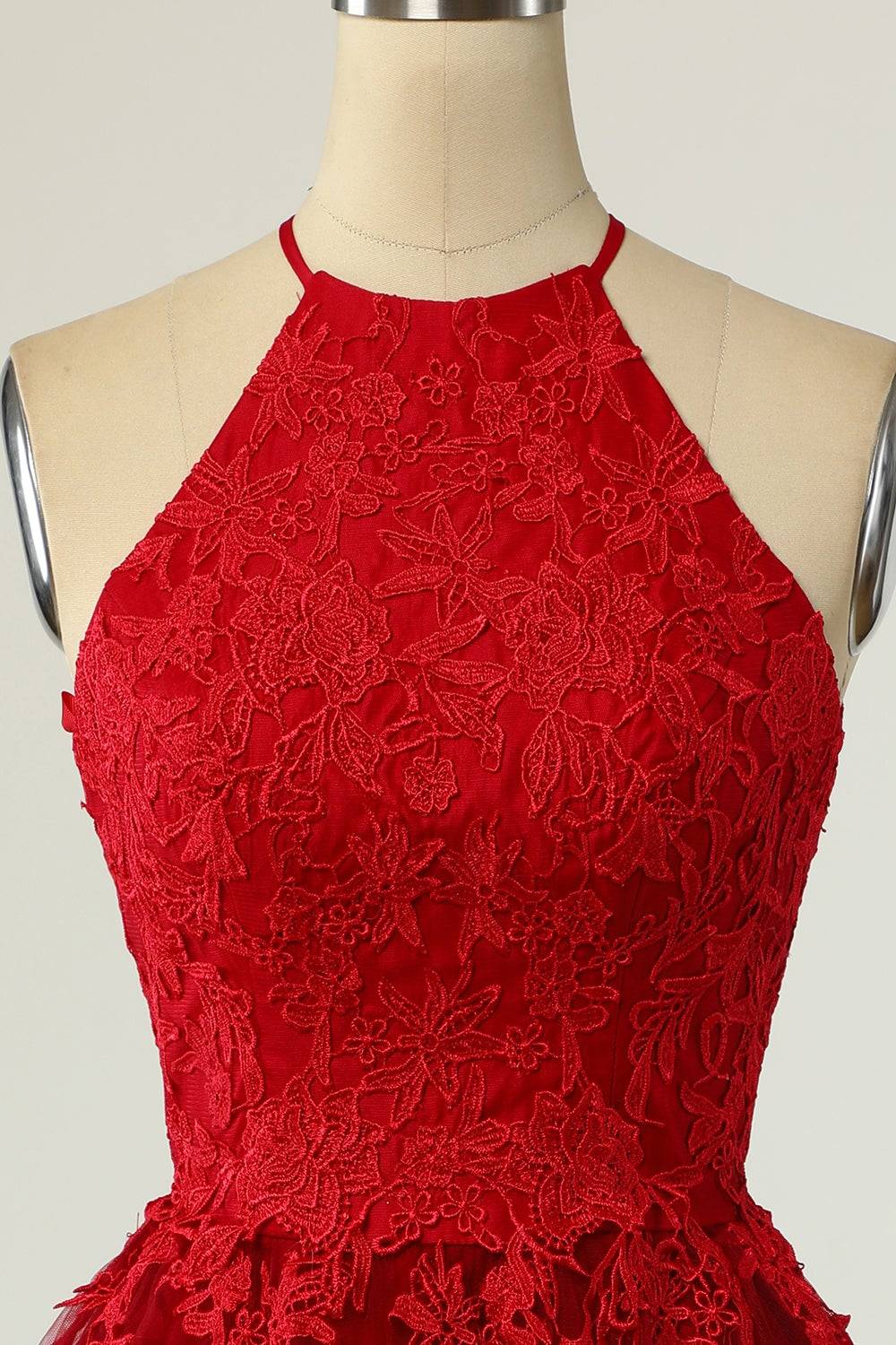 A-line Halter Keyhole Back Applique Mini Homecoming Dress