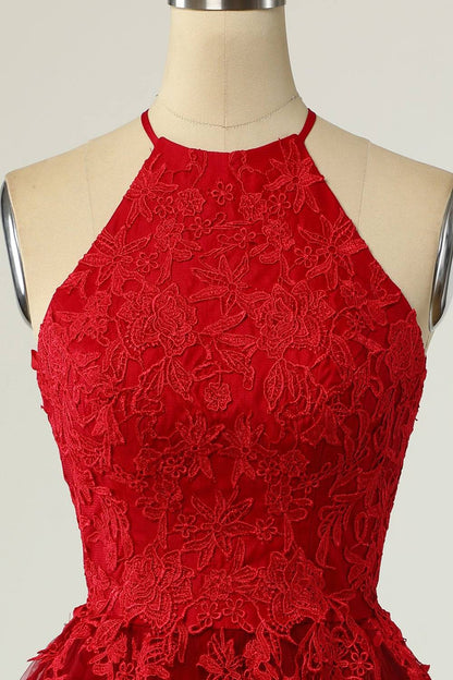 A-line Halter Keyhole Back Applique Mini Homecoming Dress