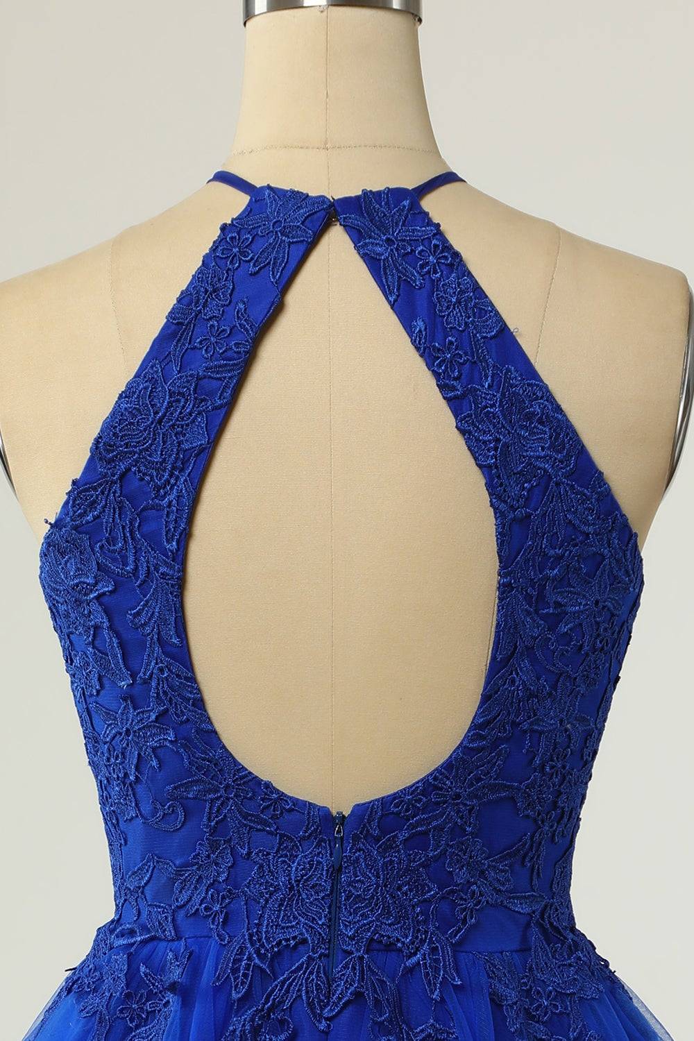 A-line Halter Keyhole Back Applique Mini Homecoming Dress