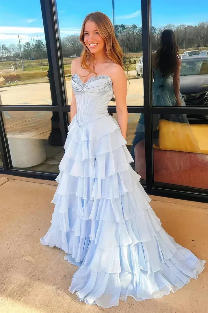 Sweetheart Strapless A-Line Empire Tiered Party Prom Dress