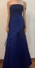 Navy Blue Sheath Prom Dress Long Strapless Party Dresses for Women