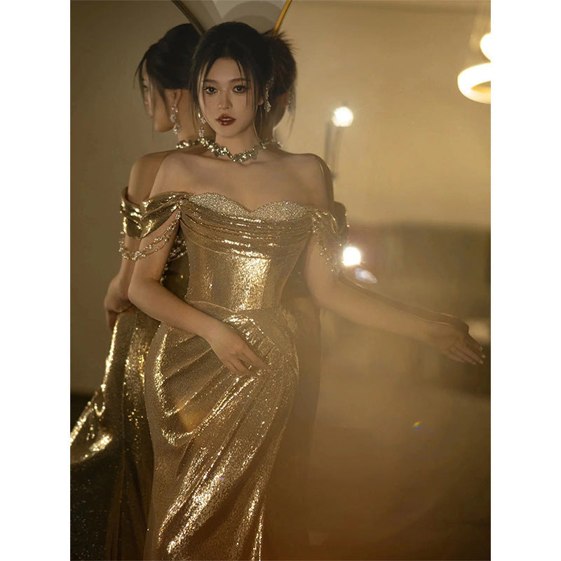 Sparkle Gold Sequin Evening Dress Prom Dresses Mermaid