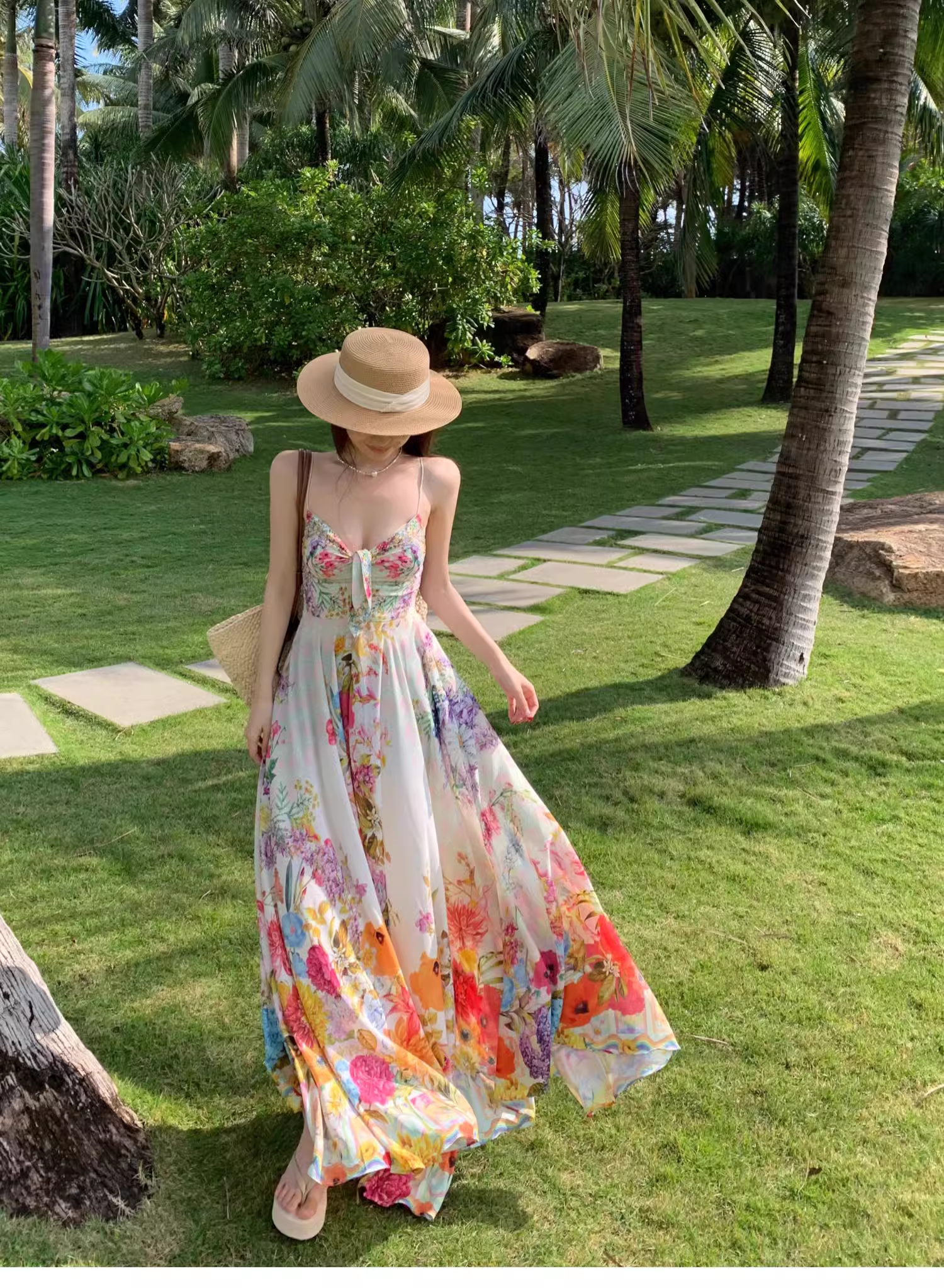 New Stylish Floral Design Beach Holiday Spaghetti Strap  Dress TP3011