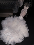 Glamorous Pink Beaded Mermaid Sheer Neckline Ruffled Tulle Train Evening Gown TP5393