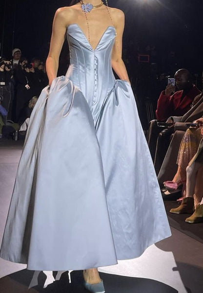 Girlhomeshops-Blue satin fashionable and elegant long prom dress evening dress gh5319