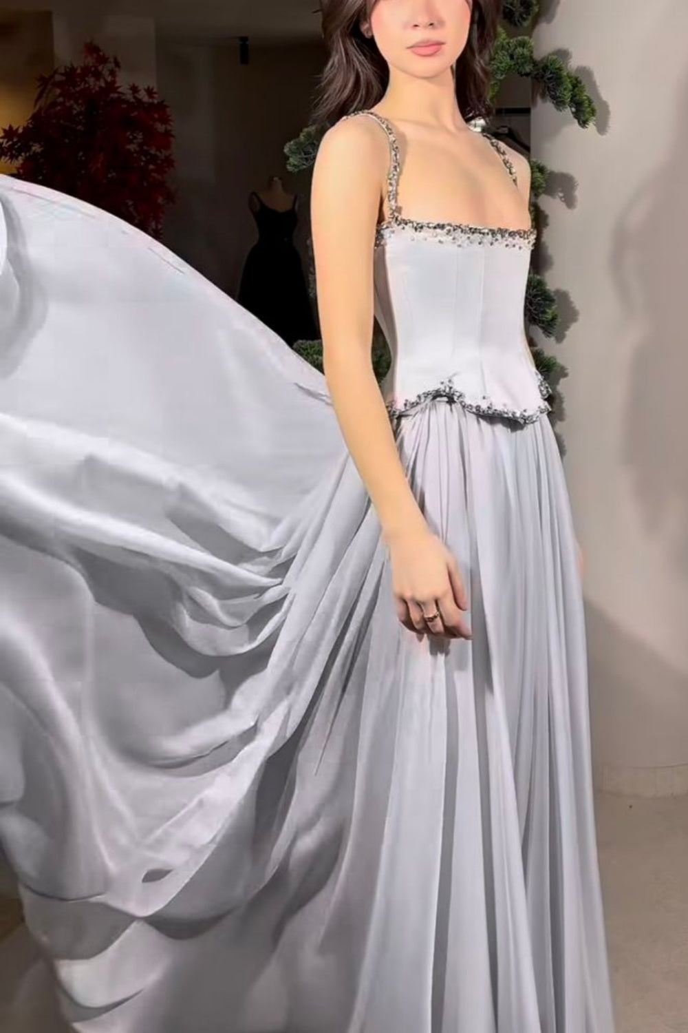 girlhomeshops-Gray elegant exquisite beaded retro elegant long prom dress bridesmaid dress gh5759