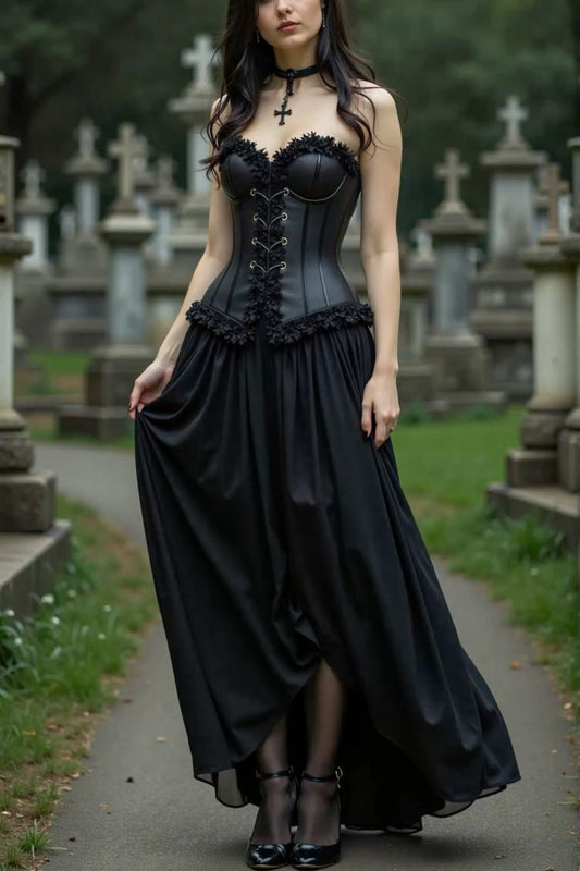 girlhomeshops-Black retro long corset party dress gh6192