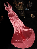 Glamorous Rose Pink Satin Mermaid V-Neck Evening Gown TP5350