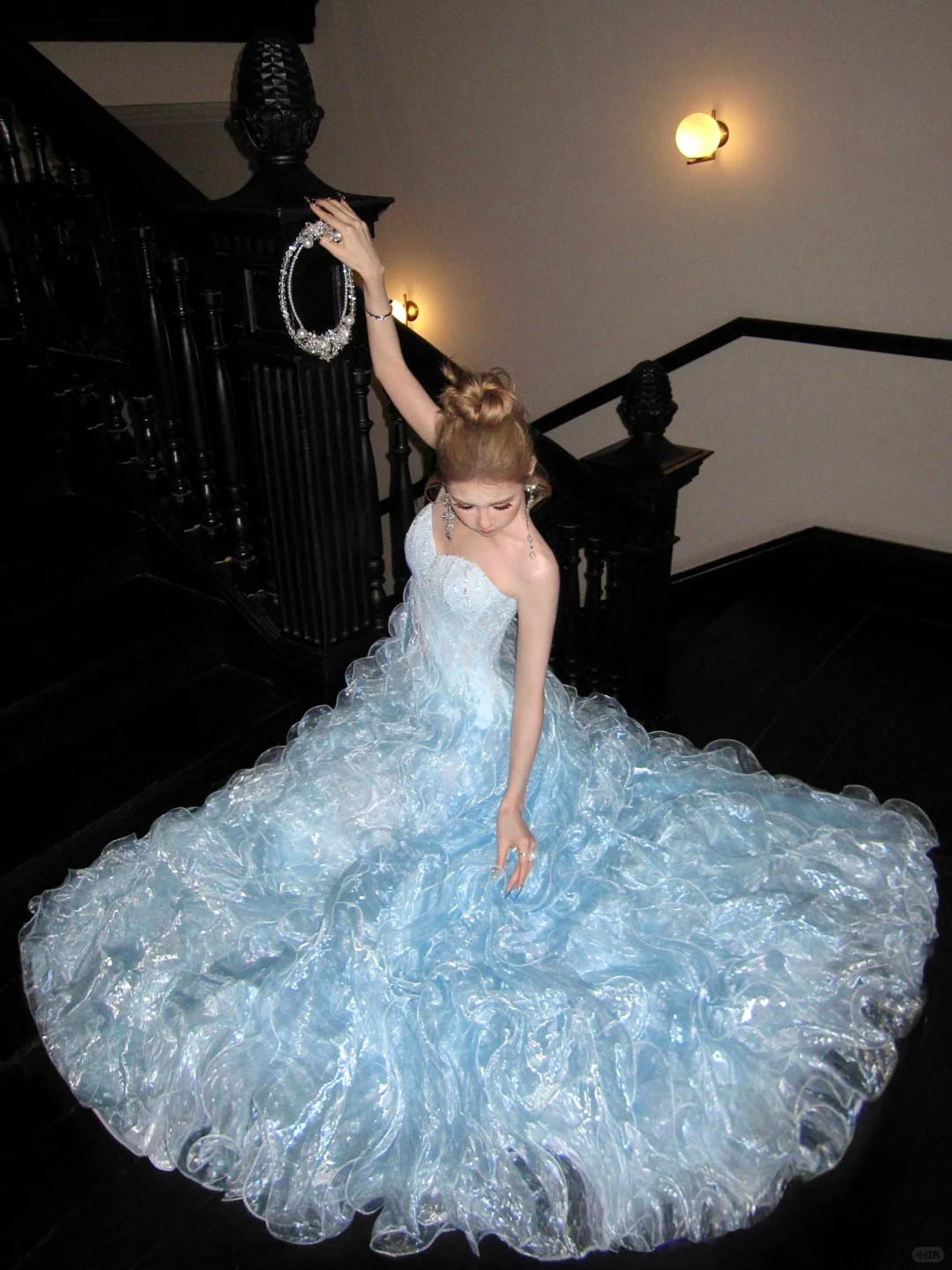 Gorgeous Shiny Light Blue Strapless Design A-Line Tulle Wedding Dress TP4235