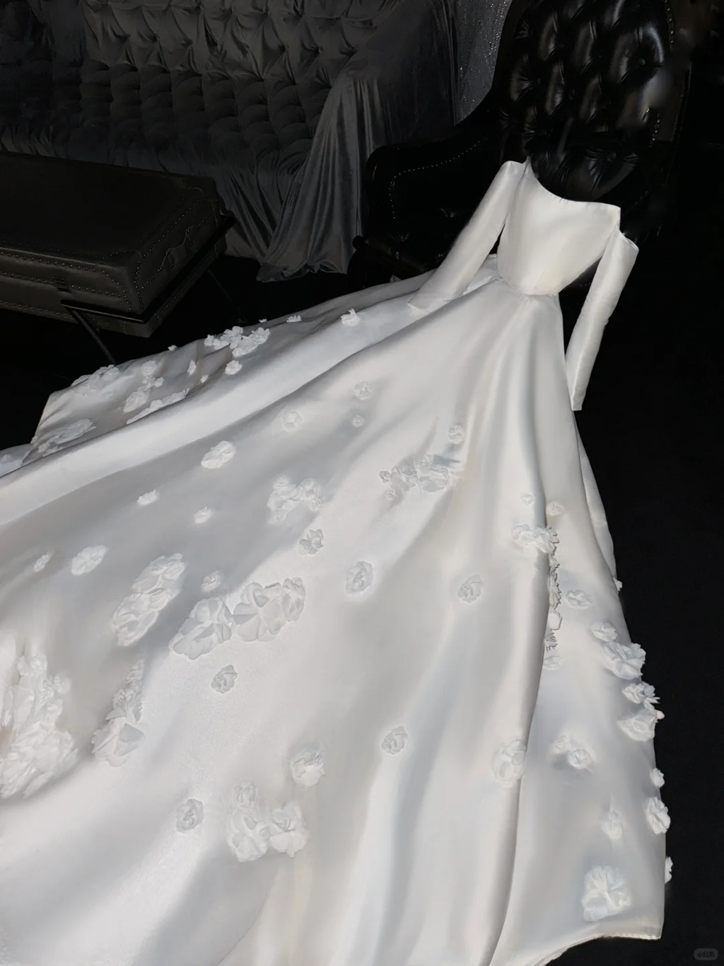 Glamorous 3D Floral Applique Off-Shoulder Satin A-Line Wedding Dress TP5422