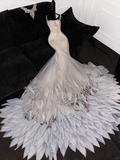Gorgeous Ivory Sweetheart Tulle Sparkling Sequin Design Elegant Mermaid Floor-length Wedding Dress TP4170