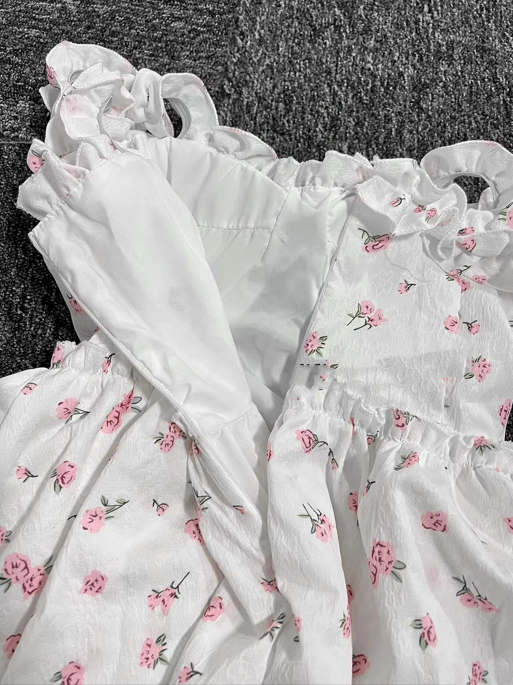 New Fashion Pink Floral Design A-line Sleeveless Spaghetti Strap Tiered Dress TP3291