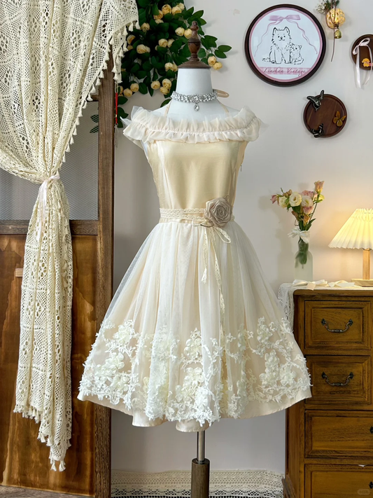 New Simple Beige Lace A-line Tulle Short Homecoming Dresses TP3921