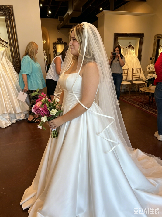 Elegant Strapless Silky Satin A-Line Wedding Gown TP5903