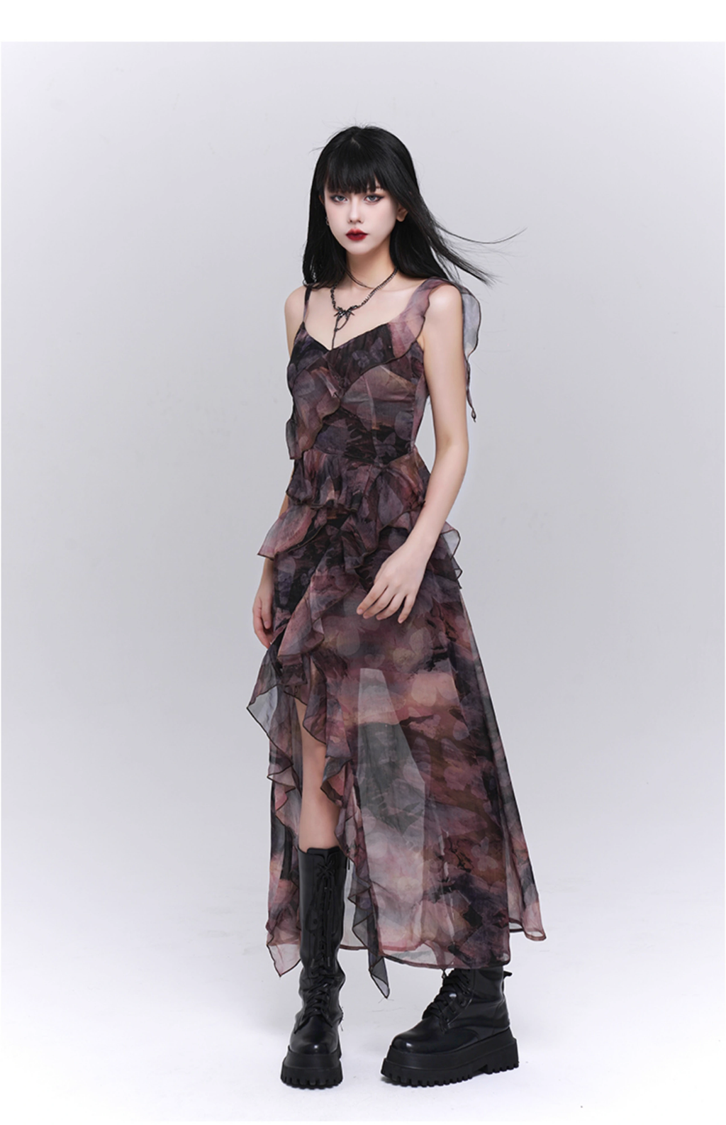Fashion Vintage Butterfly irregular Dress Brim Design Spaghetti Strap Dress TP2912