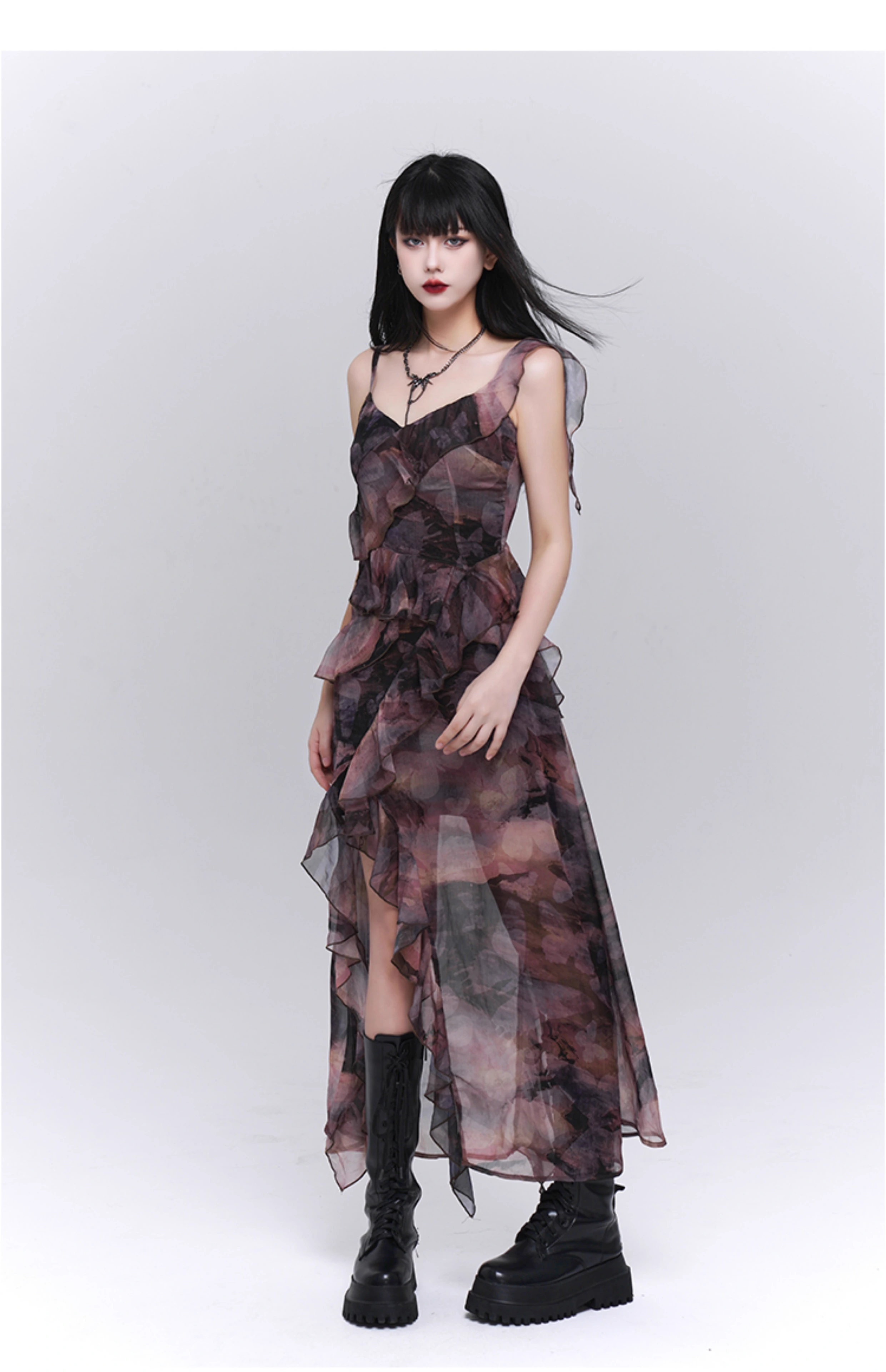 Fashion Vintage Butterfly irregular Dress Brim Design Spaghetti Strap Dress TP2912