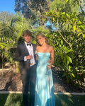 Fancy Aqua Graduation Dress Long with Slit Maxi Grad Dresses