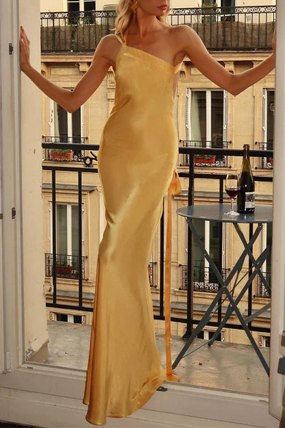 Casual Satin One Shoulder Open Back Party Prom Dress