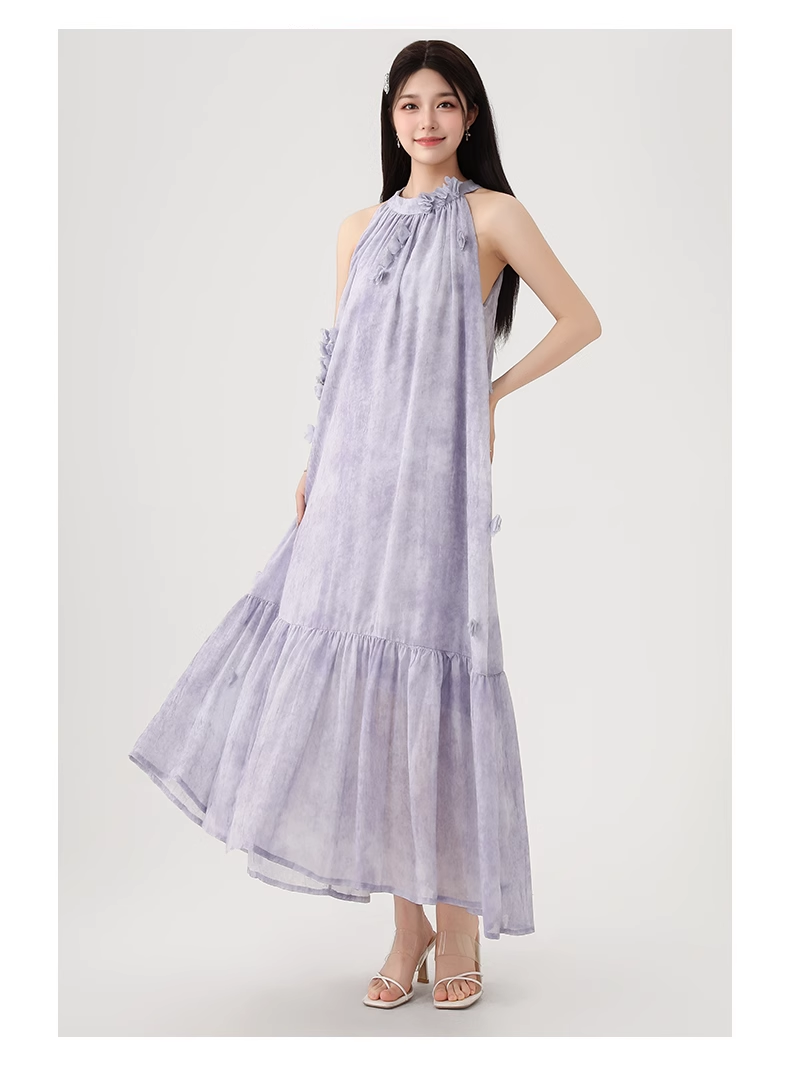 New Fashion Purple Loose-fitting Design Elegant A-line Halter Dress TP3364