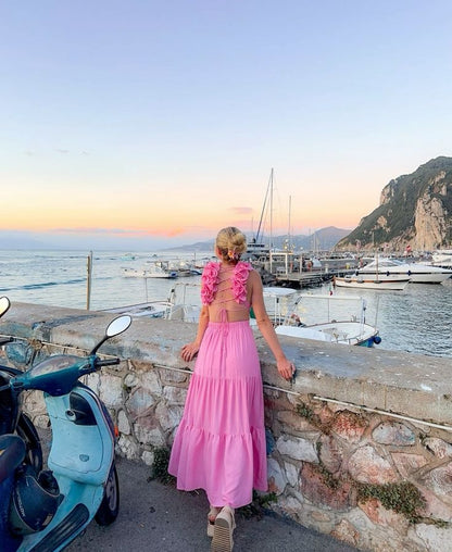 Pink Sexy Elegant Chiffon Simple Long Evening Dress Garden Party Dress gh3023