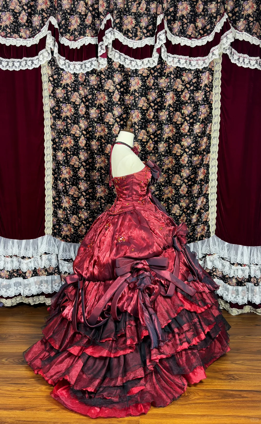 Gorgeous Burgundy Satin Sweet 16 Quinceanera Strapless A-Line Floor-length Prom Dress Birthday Dress Evening Dress Ball Gown TP4386