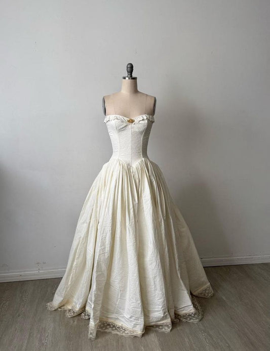girlhomeshops-❤️Ivory white vintage elegant long satin prom dress wedding dress gh5812