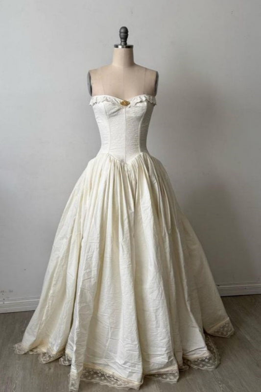 girlhomeshops-❤️Ivory white vintage elegant long satin prom dress wedding dress gh5812